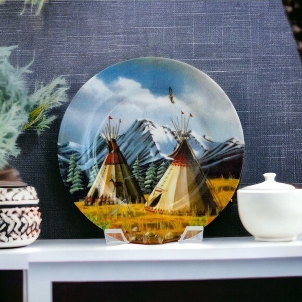 Cheyenne Village Souvenir Plate 5" Hand-Painted Ceramic Native American Vintage